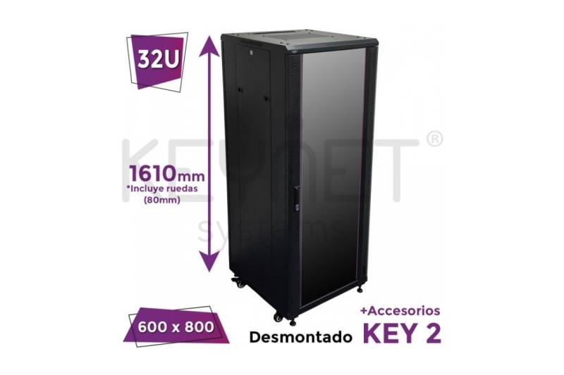 Rack de suelo de 19",32U, F800 / AN 600 / AL 1610mm, carga 800kg, Accesorios KEY2. DESMONTADO