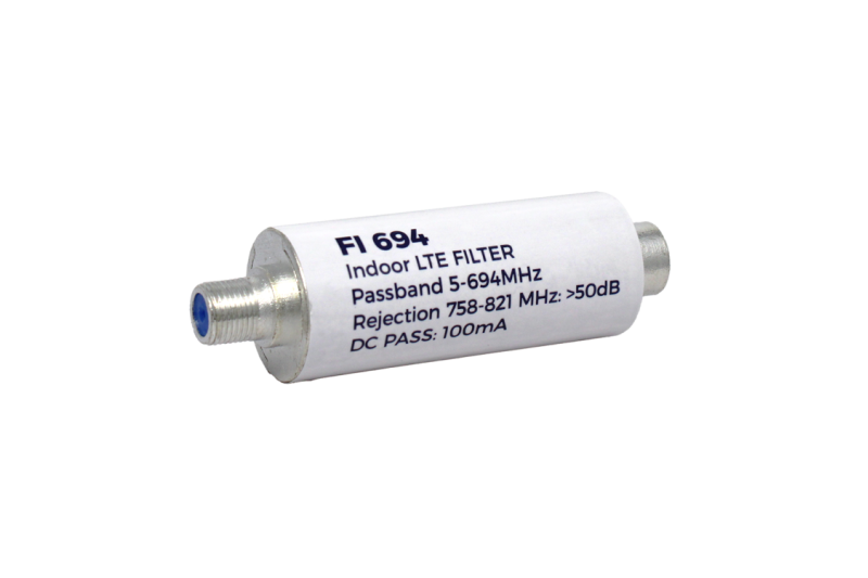 Filtro de Rechazo LTE2. Frecuencias de paso 5-694Mhz (9Db). Rechazo lt60dB (694MHz gt25dB (703MHz).