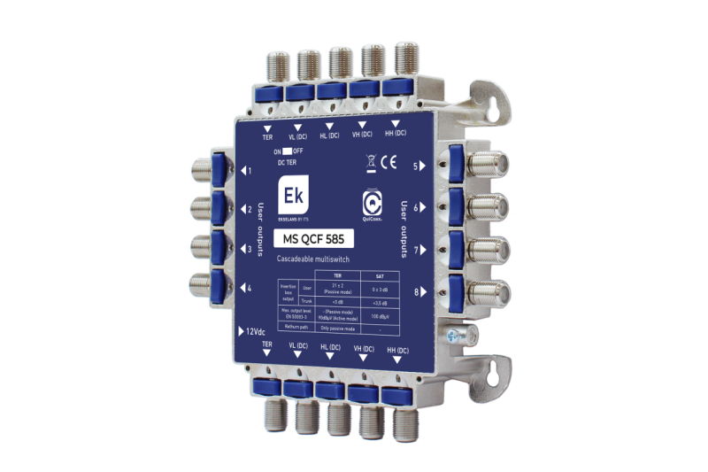 Multiswitch de 5 x 8 en estrella/final de cascada. 5 entradas (4 SAT + 1 TER), 8 salidas usuario.