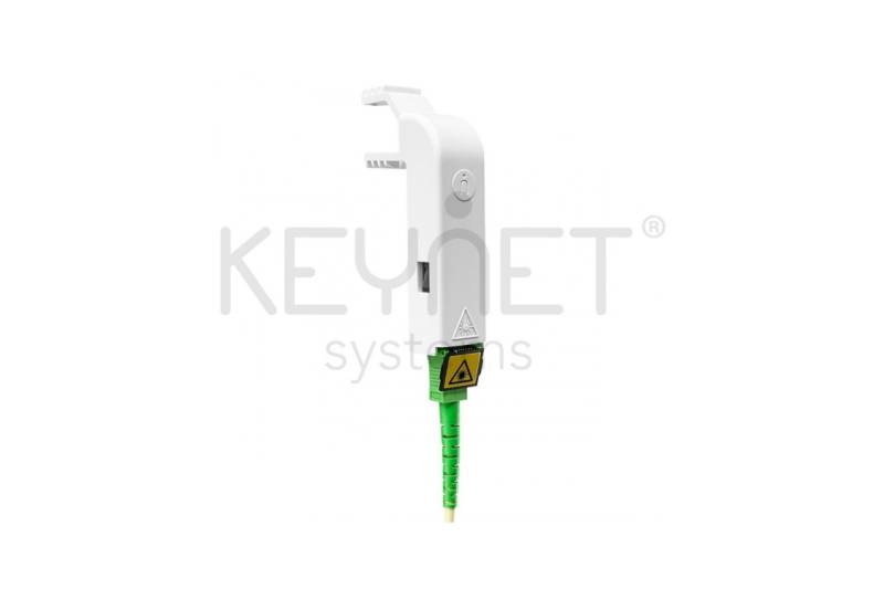 Adaptador 90º con fijación para mecanismos Keystone evitando daños en el cable de fibra óptica.