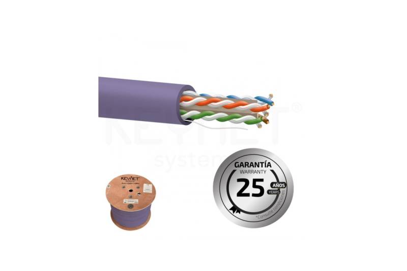 Cable Cat6 U/UTP BC 23AWG-0,54mm CPR-Cca s1a,d1,a1 caja+carrete 500mts violeta