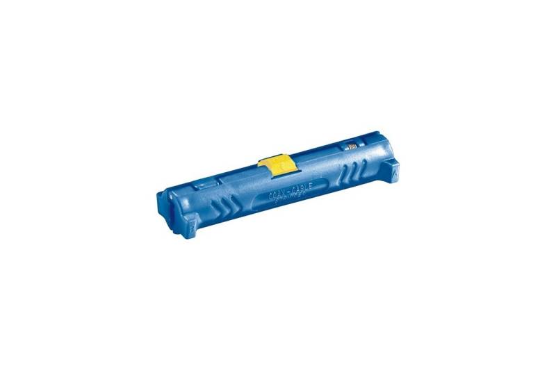 Pelacables para cable coaxial tipo tubular, con 2 cuchillas para cables de diferentes tamaños. Color azul