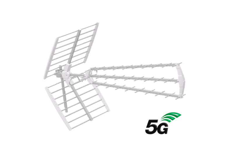 Antena UHF G-MAX, 5G pasiva. 17dB. C48. D/A 28dB. Triplex. Color blanco